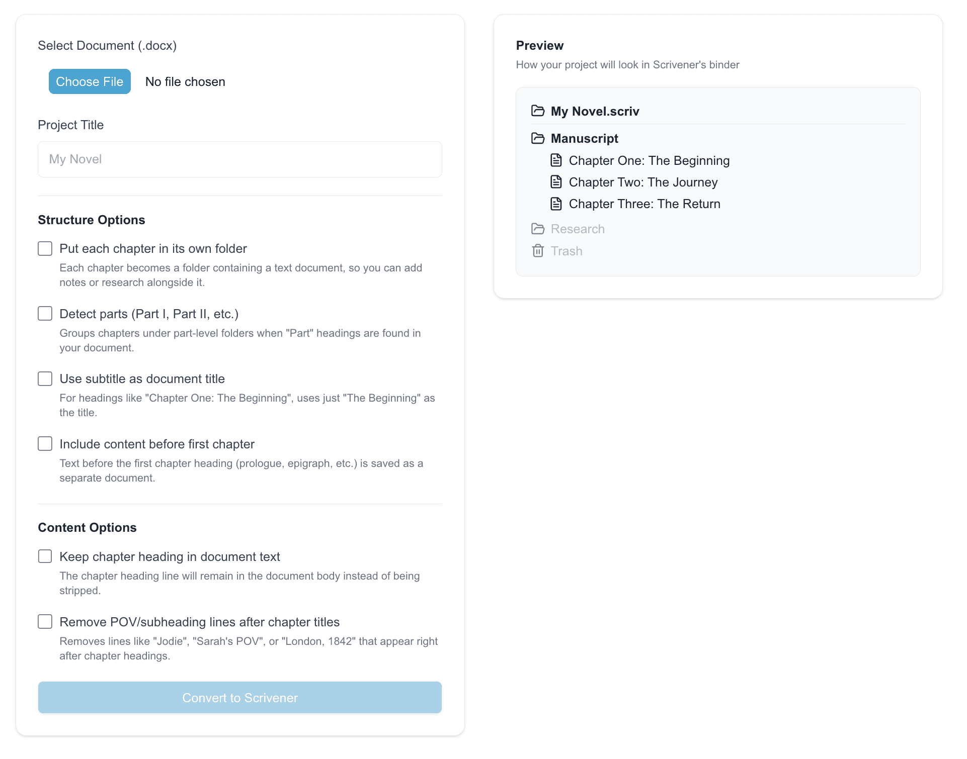 Word to Scrivener File Conversion
